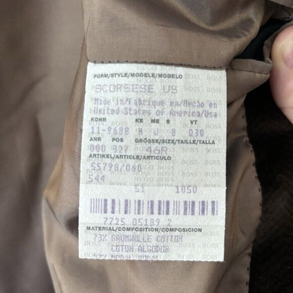 Hugo Boss Mens Blazer Sport Coat 3 Button Casual Jacket Size 46R plushy‎ Velvet - Picture 7 of 8
